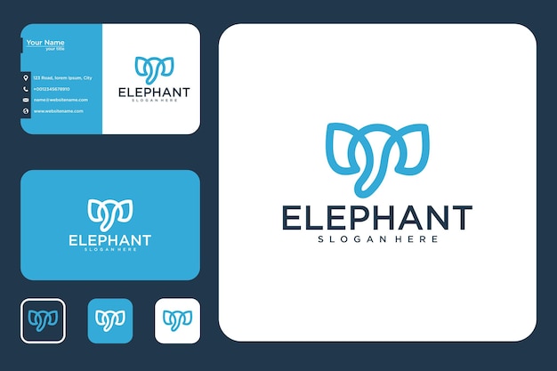 Elephant line art logo design and business card