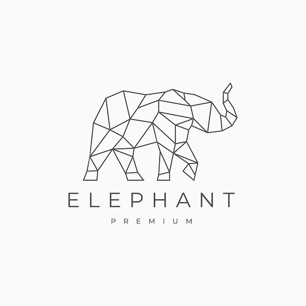 Elephant line art outline logo icon design template