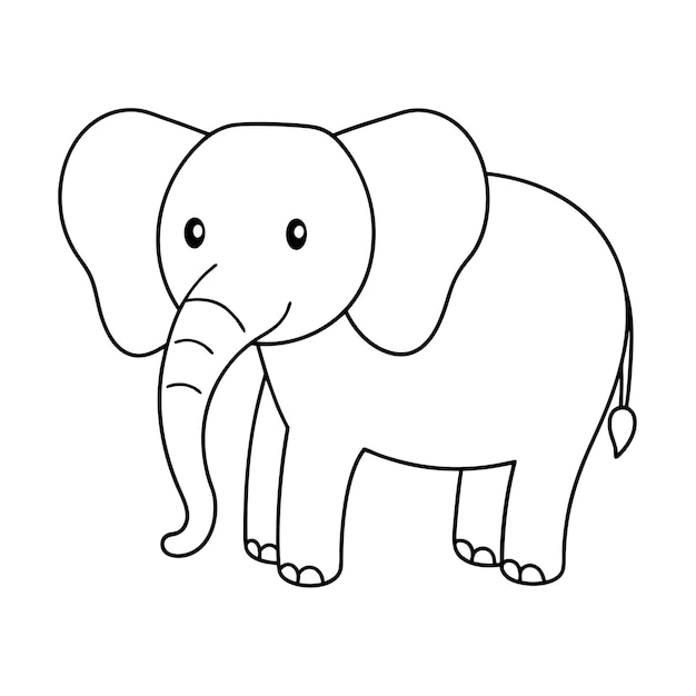 Vector elephant line drawing or sketch art cartoon style on white background