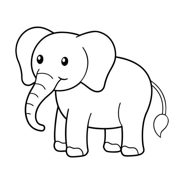 Vector elephant line drawing or sketch art cartoon style on white background