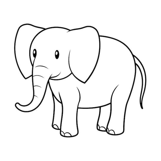 Vector elephant line drawing or sketch art cartoon style on white background