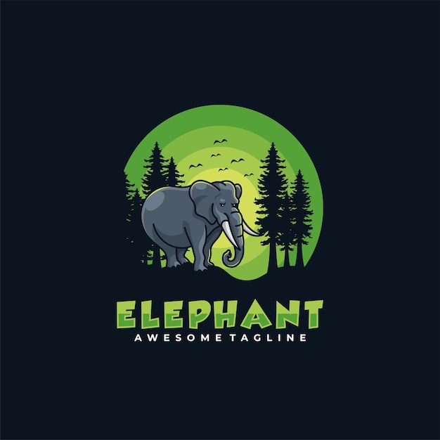 Vector elephant logo design vector flat color