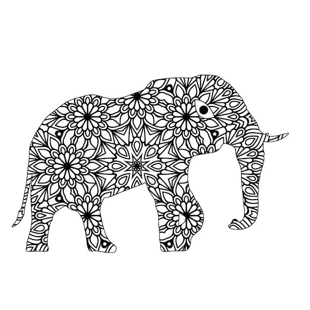 Pagina da colorare di mandala dell'elefante