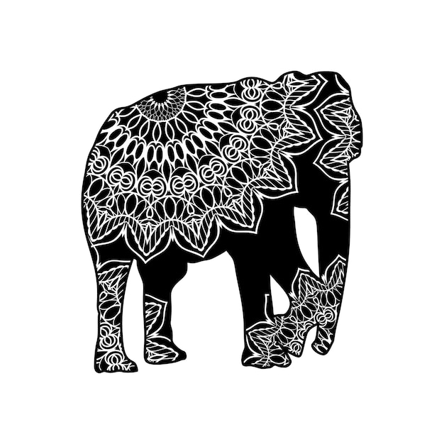 Elephant mandala monocromatico colore nero illustrazione vettoriale stile indiano