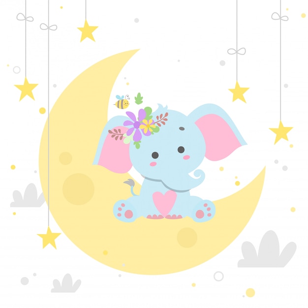 Vector elephant on moon vector illustration isolated