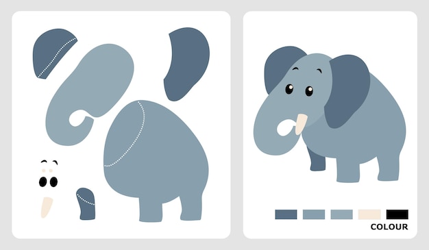 Elephant patterns for applique patchwork and paper crafts in cut and paste puzzle patterns