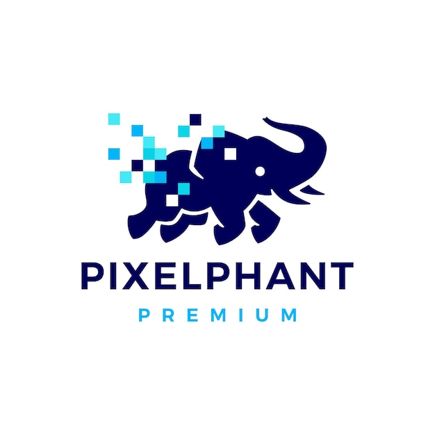 Elephant pixel tech jumping logo vector icon illustration