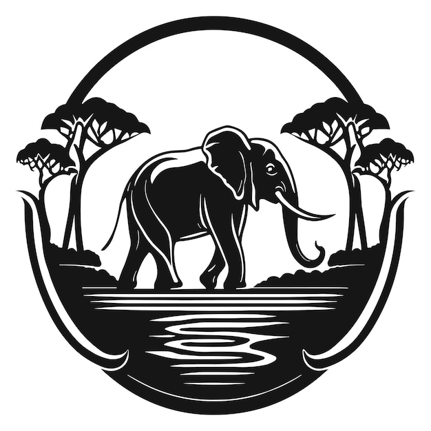 Vector an elephant in a river with trees on the back