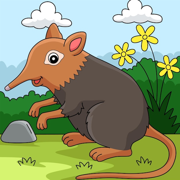 Vector elephant shrew animal colored cartoon illustration