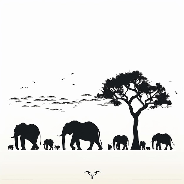 Vector elephant silhouettes cartoon vector