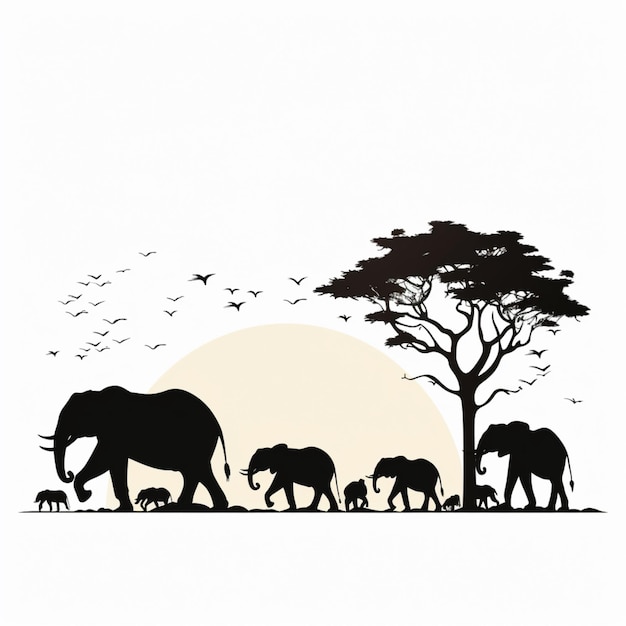 Elephant silhouettes cartoon vector