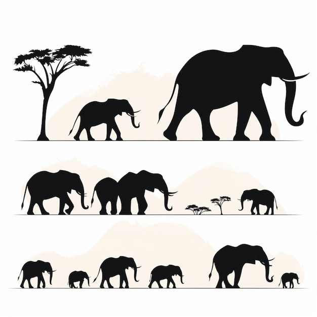 Elephant silhouettes cartoon vector