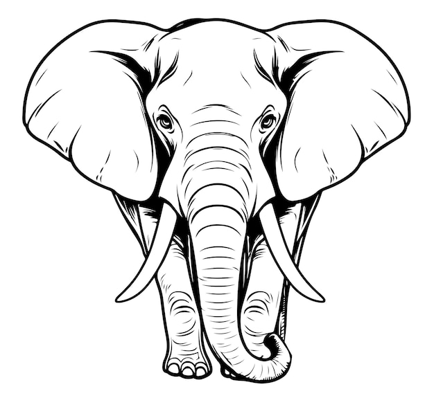 Vettore schizzo di elefante disegnato a mano in vetore di cartoni animati in stile doodle