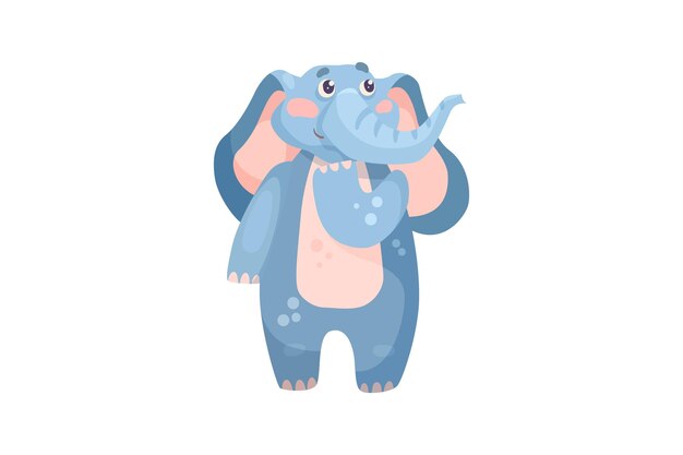 Elephant stands in thought cartoon illustration Cute baby elephant with long trunk performing Animal