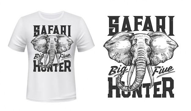 Mockup di elefante t-shirt con stampa di caccia safari