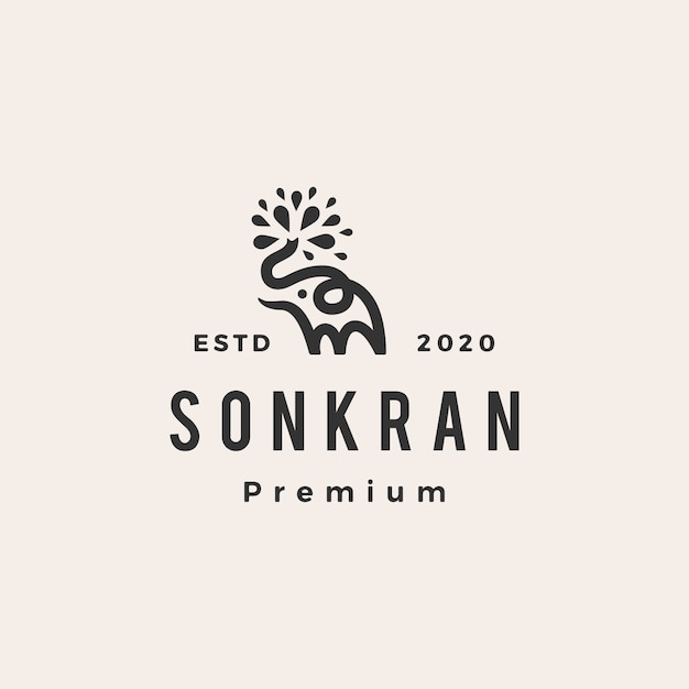 Vector elephant water sonkran  vintage logo  icon illustration