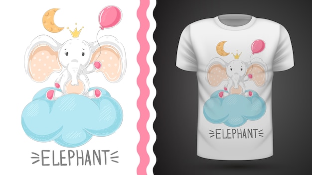 Elefante con idea di mongolfiera per t-shirt stampata