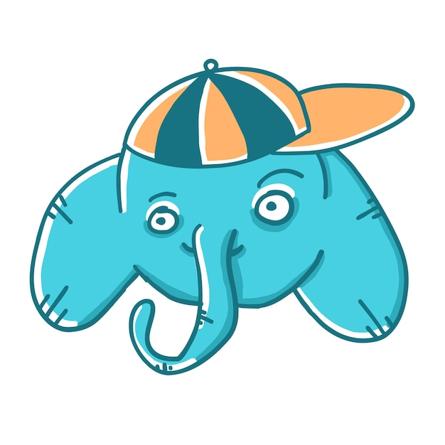 Elephant with cap in cartoon flat style