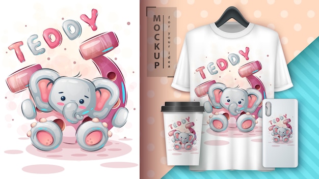 Vector elephant with horseshoe - poster and merchandising