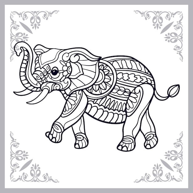 Arti dello zentangle dell'elefante isolate su fondo bianco