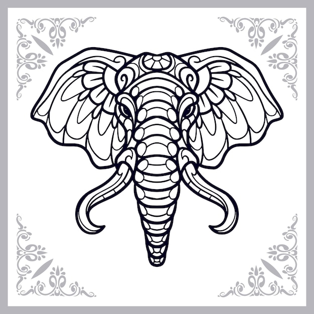 코끼리 zentangle 예술 흰색 배경에 고립