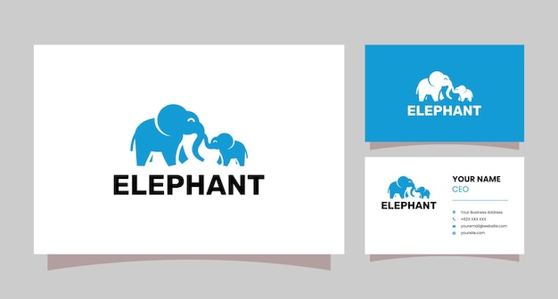 Логотип слонов и их детенышей с визитной карточкой