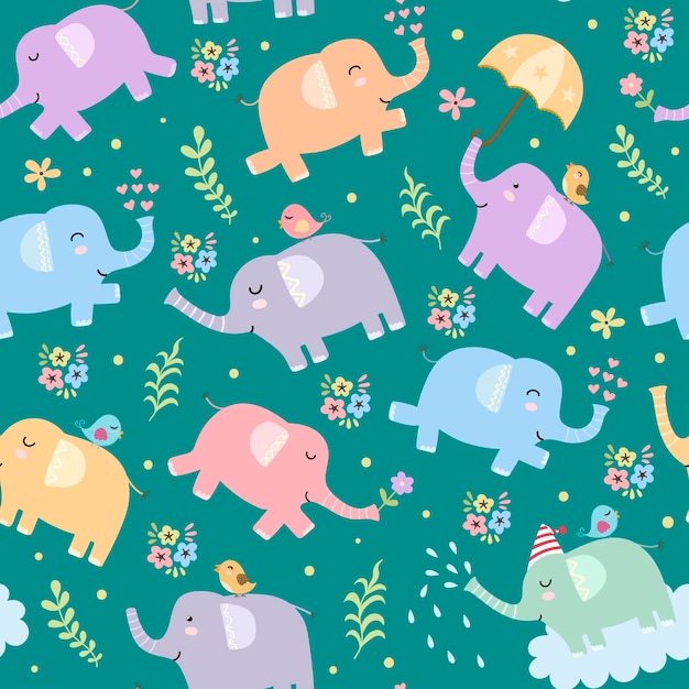 elephants seamless pattern. cute childish style