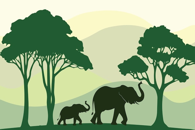 Vector elephants wildlife background vector