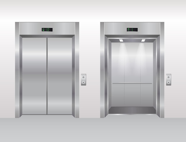 Vector elevator doors vector illustration flat empty modern office or hotel building interior realistic