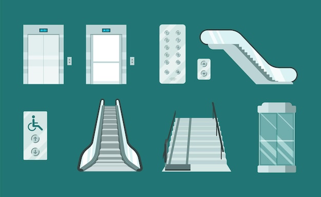 Vector elevators and escalators set.