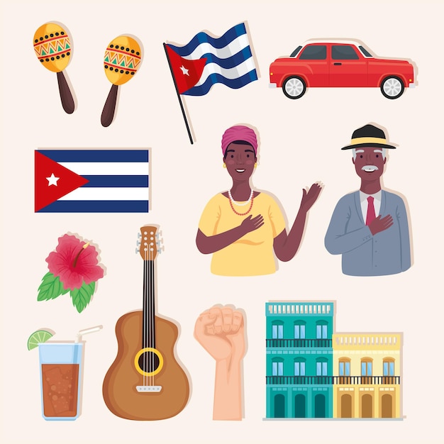 Vettore undici icone del paese cuba