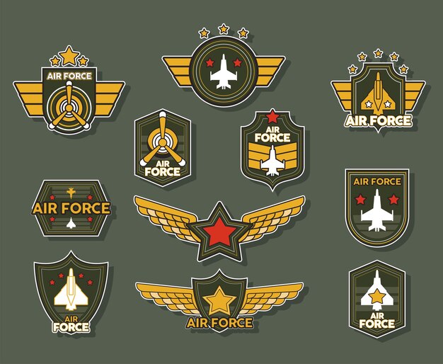 Vector eleven military emblems and medals