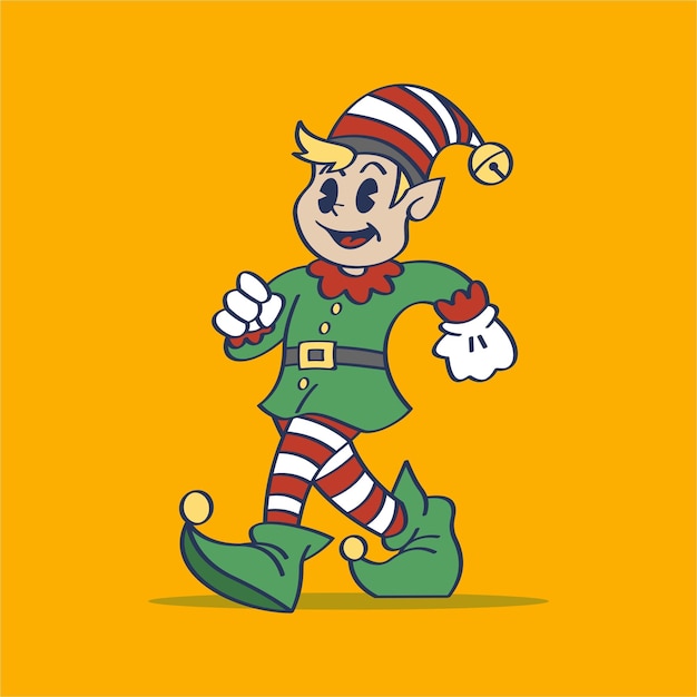 Elf Boy Santa Helpers lopen met glimlach expressies collectie Flat Cartoon Style