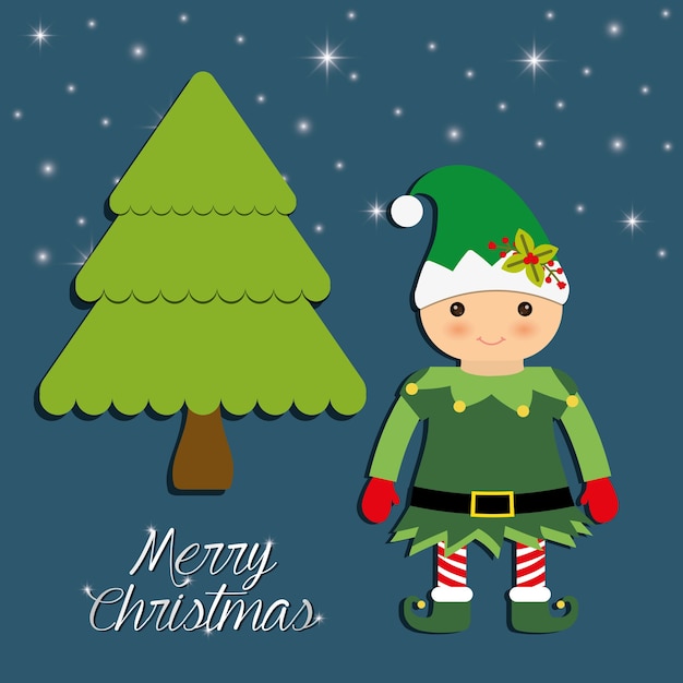 Elf cartoon en pine tree pictogram.