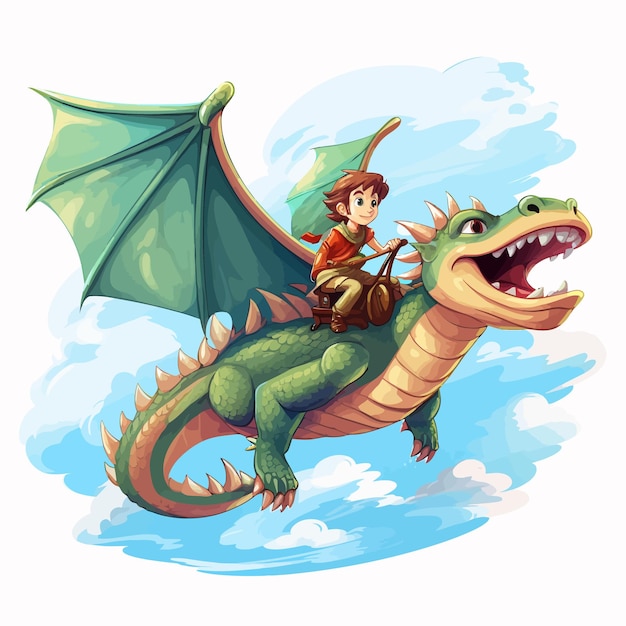 Vector elf_character_flying_on_dragon_in_sky_vector