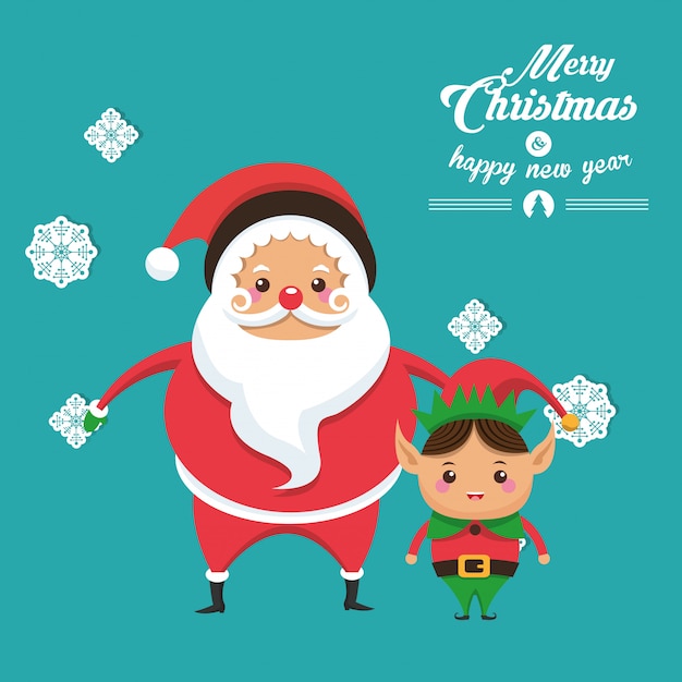 Elf en santa cartoon van kerst ontwerp