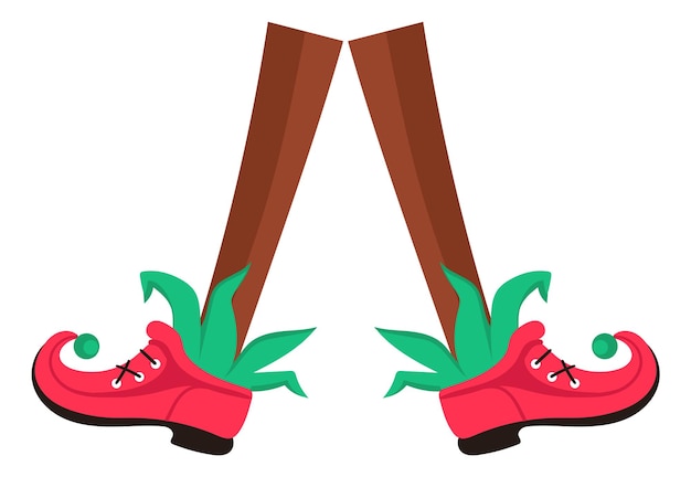 Icona dei piedi di elfo. divertenti gambe danzanti con scarpe da giullare rosse