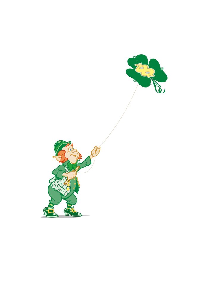 Vector elf flying a kite in the form of a clover leaf vector illustration in flat style