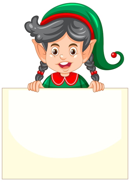 Vector elf girl with blank board template