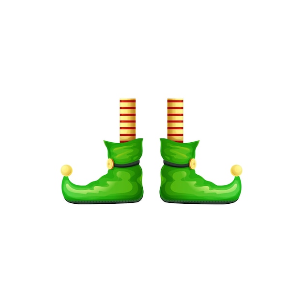엘프 또는 성 패트릭의 날 캐릭터 다리 요소 절연 스트라이프 스타킹 카니발 봄 축제 의상 의류 레프러콘 요정 다리 녹색 신발 스트라이프 스타킹 만화 팔다리에 벡터 귀여운 발