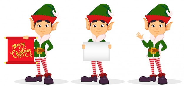 Vector elf, set of three poses.