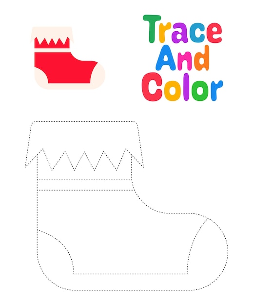 Elf shoe tracing worksheet for kids