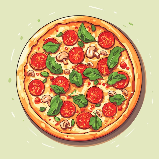 Vector elicious pizza with various ingredients on the plate italian pizza cartoon style vector