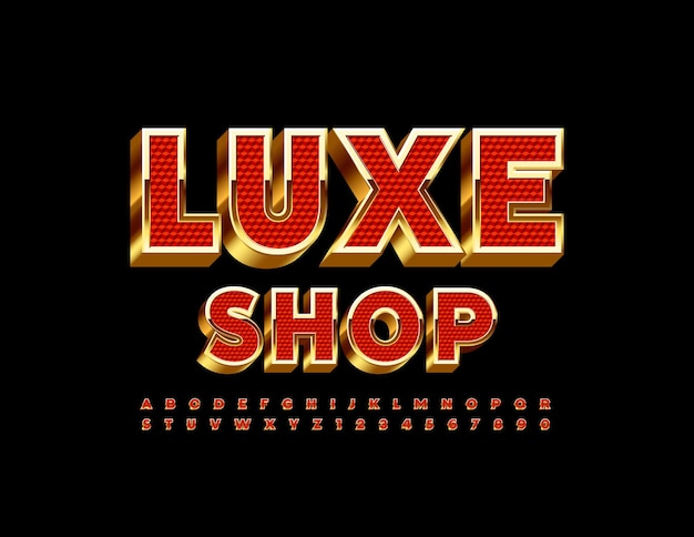 Elite luxe shop set di lettere e numeri di alfabeto di lusso 3d rosso e oro lucido gold