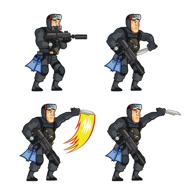 Вектор elite special force frogman game sprite