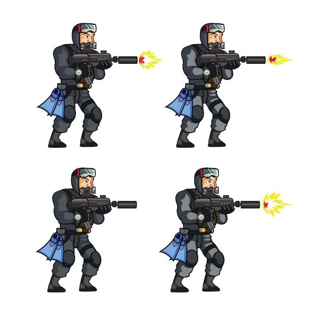 Вектор elite special force frogman game sprite