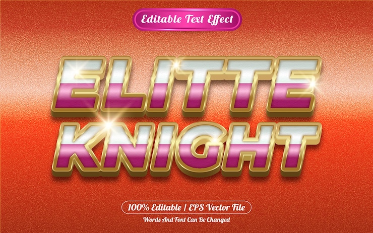 Vector elitte knight editable text effect golden themed