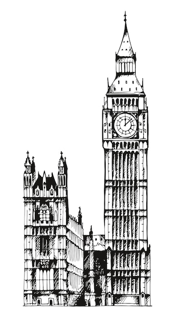 Elizabeth Tower Big Ben en het Paleis van Westminster vector illustratie mijlpaal van Londen