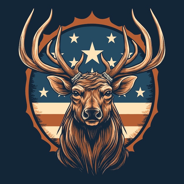 Vettore elk nel cuore dell'america simbolo della libertà e dell'unità illustrazione del design della maglietta