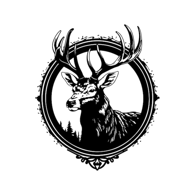 Elk vintage logo lijntekeningen concept zwart-witte kleur hand getekende illustratie